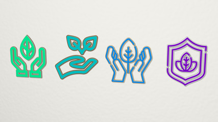 save nature 4 icons set, 3D illustration