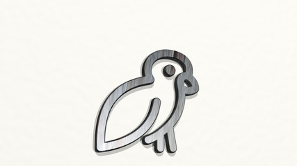 parrot 3D icon on the wall, 3D illustration for bird and animal