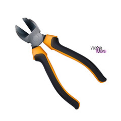 Realistic Wire cutters with rubber, plastic handles isolated on white background. For removing nails from wood. Modern carpenters hand tools for repair and construction. Vector illustration.