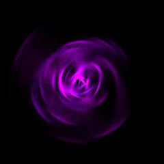 Spinning rays of light isolated on black background. Graphic 2D illustration of glowing colorful light particles in circular motion.