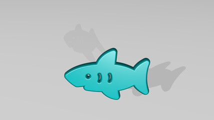 SHARK 3D icon casting shadow, 3D illustration for animal and fish