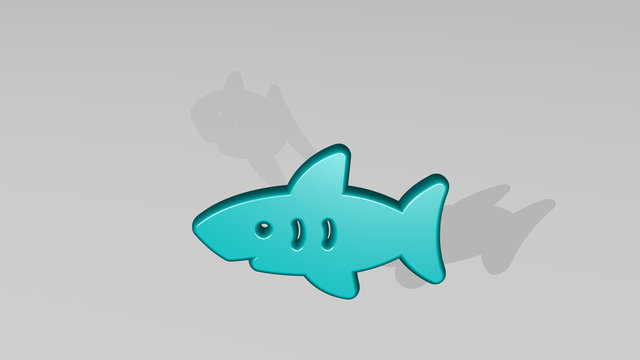 SHARK 3D icon casting shadow, 3D illustration for animal and fish