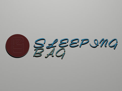 SLEEPING BAG icon and text on the wall, 3D illustration for bed and cute