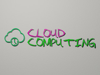 3D illustration of CLOUD COMPUTING graphics and text made by metallic dice letters for the related meanings of the concept and presentations for background and blue