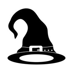 happy halloween, witch hat with purple strap trick or treat party celebration silhouette icon