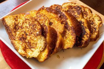 Homemade Challah French Toast made with a vanilla batter
