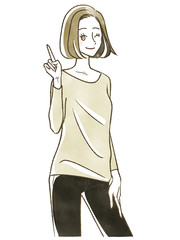 人差し指を立てている女性