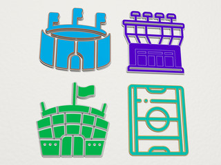arena 4 icons set, 3D illustration for editorial and stadium
