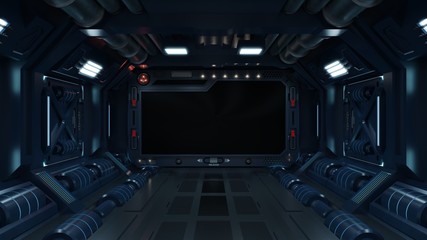 Science background fiction interior room sci-fi spaceship corridors blue. © Vanitjan