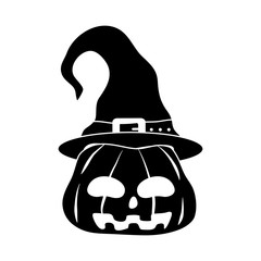 happy halloween, pumpkin with hat trick or treat party celebration silhouette icon