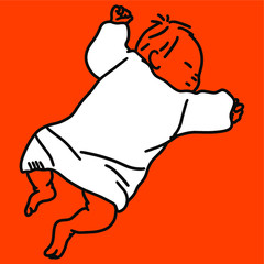 オレンジ背景-寝ている赤ちゃんのイラスト