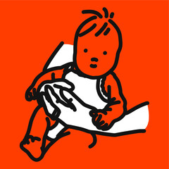 オレンジ背景-抱っこされている赤ちゃんのイラスト
