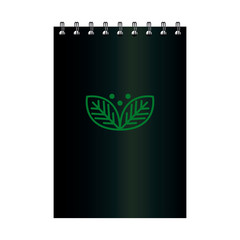 notebook mockup with sign of green company, identity corporate vector illustration design