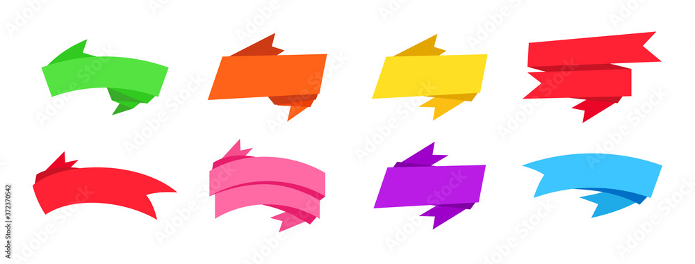 Wall mural ribbon tape for text flat design set. origami banner empty, label blank collection, decorative icons