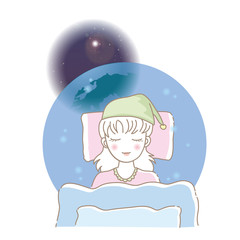 心地よい睡眠をとる女性（宇宙背景）