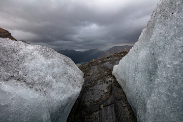 snow covered rocks