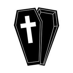 Obraz premium happy halloween, open wooden coffin trick or treat party celebration silhouette icon