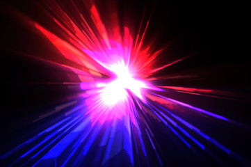 Futuristic lens flare. Light explosion star with glowing particles and lines. Beautiful abstract rays background.