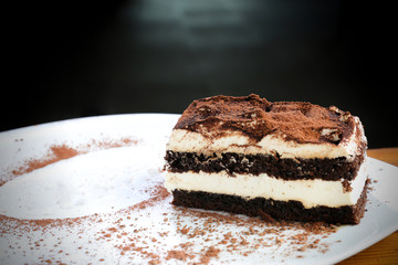 chocolate tiramisu italian dessert close up