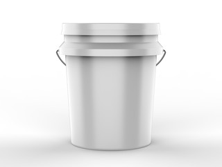 Blank Plastic Paint Bucket For Mockup Design And Branding, 3d render illustration. - obrazy, fototapety, plakaty