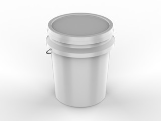 Blank Plastic Paint Bucket For Mockup Design And Branding, 3d render illustration.
