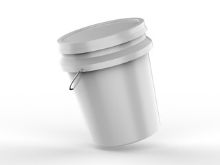 Blank Plastic Paint Bucket For Mockup Design And Branding, 3d render illustration.