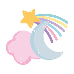 moon cloud shooting star rainbow cartoon isolated icon design white background