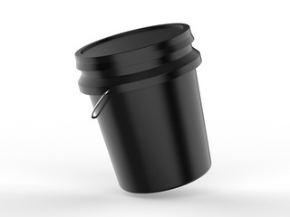 Blank Plastic Paint Bucket For Mockup Design And Branding, 3d render illustration.