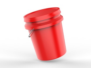 Blank Plastic Paint Bucket For Mockup Design And Branding, 3d render illustration.