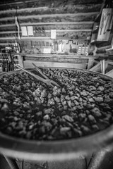 black and white interior