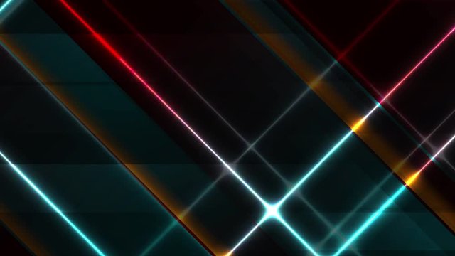 Colorful glowing neon lines abstract retro tech background. Futuristic motion design. Seamless looping. Video animation Ultra HD 4K 3840x2160