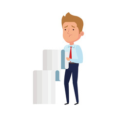 businessman worried with receipt paper voucher, in white background vector illustration design