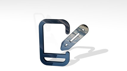 phone action edit 3D icon standing on the floor, 3D illustration for mobile and business