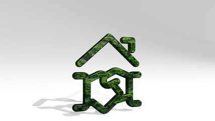 real estate deal shake 3D icon standing on the floor, 3D illustration for house and background