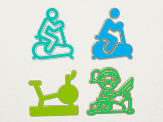 STATIONARY BICYCLE 4 icons set, 3D illustration