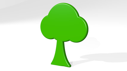 TREE 3D icon casting shadow, 3D illustration for background and christmas