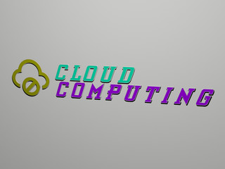 3D illustration of CLOUD COMPUTING graphics and text made by metallic dice letters for the related meanings of the concept and presentations for background and blue