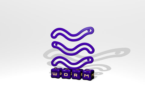 WORM 3D icon object on text of cubic letters, 3D illustration for background and cartoon