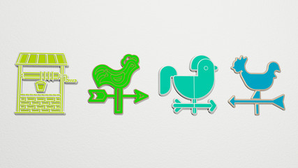 weather vane 4 icons set, 3D illustration