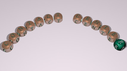 contact center text of dice letters with curvature, 3D illustration for business and communication