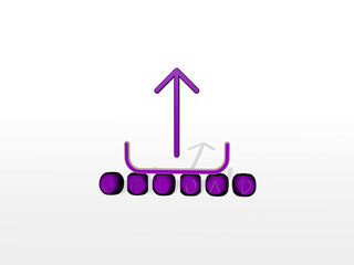 UPLOAD cubic letters with 3D icon on the top, 3D illustration for download and arrow