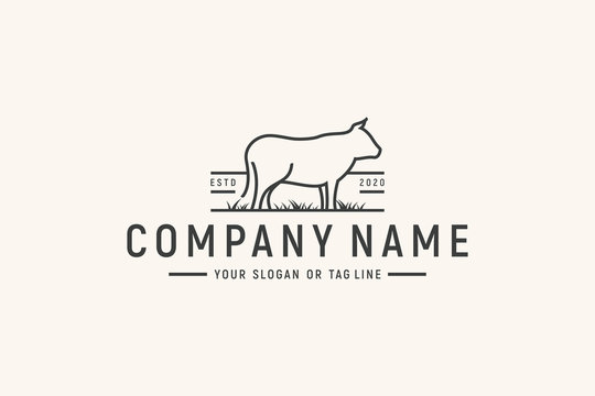 monoline animal cow logo design vector