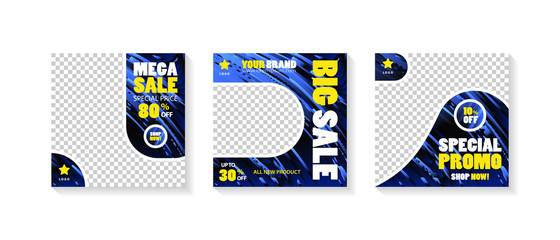 Set of modern promotion square web banner for social media mobile apps isolated on white background. Vector