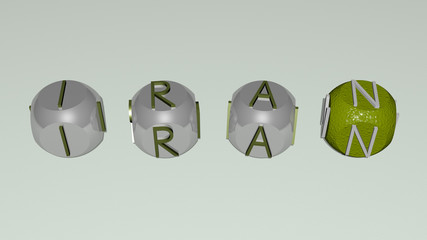 iran text of cubic individual letters, 3D illustration for architecture and asia