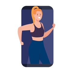 Fototapeta premium fitness, training and workout app, woman practicing sport in smartphone, sport online vector illustration design