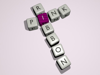 PINK RIBBON crossword by cubic dice letters, 3D illustration for background and abstract