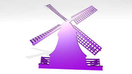 WINDMILL 3D icon casting shadow, 3D illustration for blue and architecture