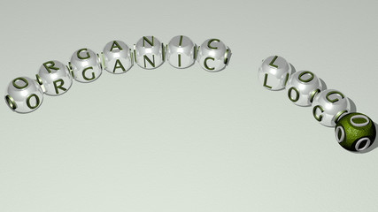 ORGANIC LOGO text of dice letters with curvature, 3D illustration for background and food
