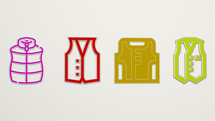 vest 4 icons set, 3D illustration for background and white