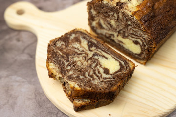 Homemade marble chocolate pound cake or loaf bread
